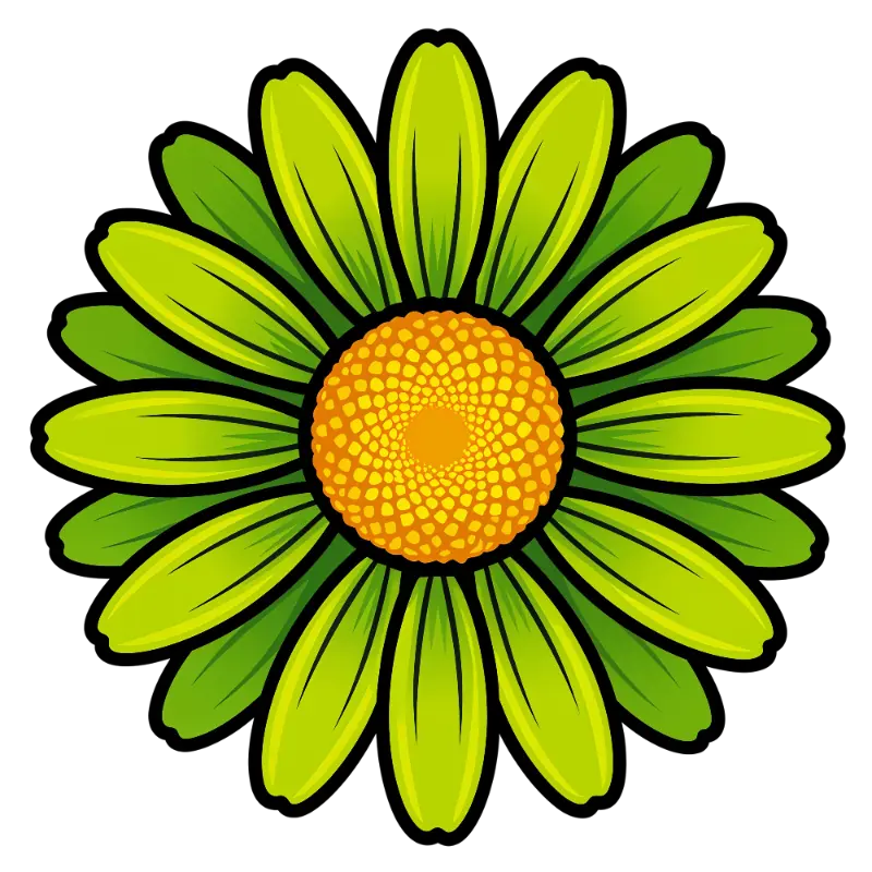 Bold Vector Lime Green Flower with Concentric Orange Stamen