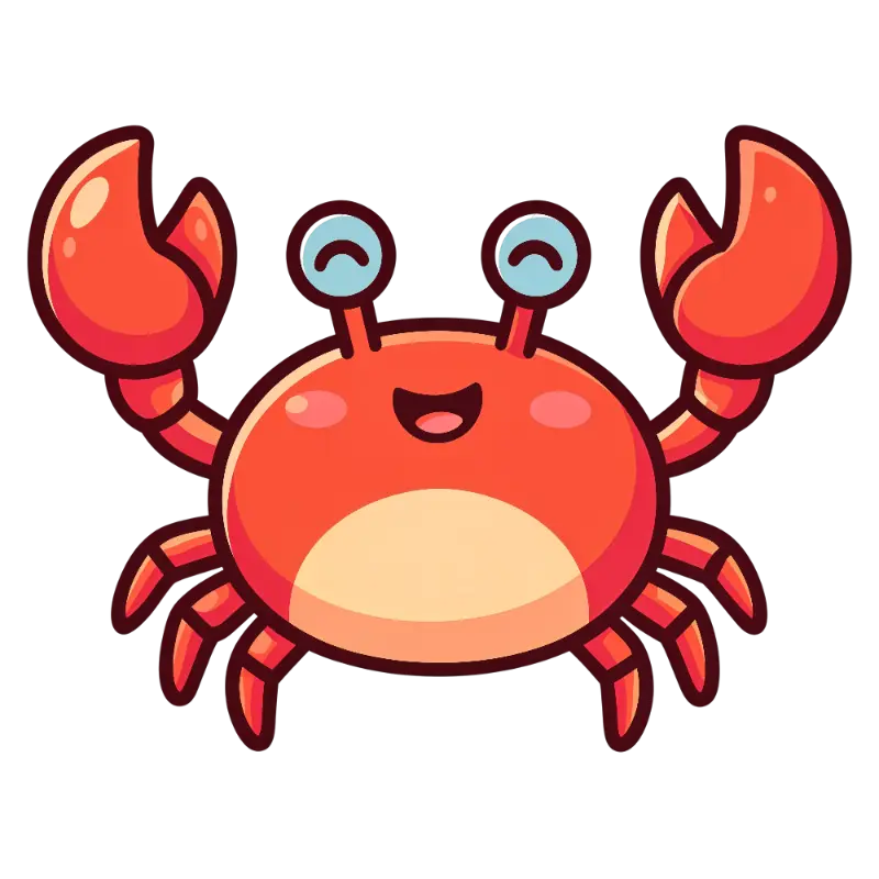 Cute Cartoon Crab with Big Expressive Smiling Eyes
