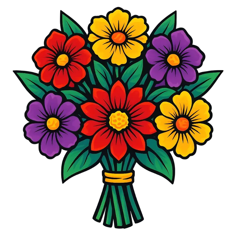 Bold Outline Folk Art Flowers