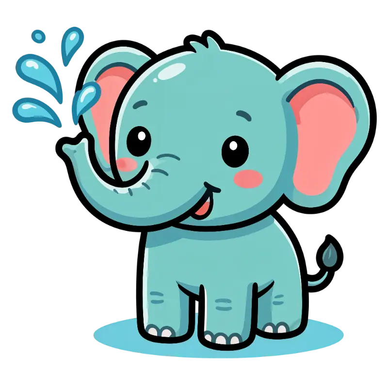 Cute Cartoon Baby Elephant Spraying Water Illustration