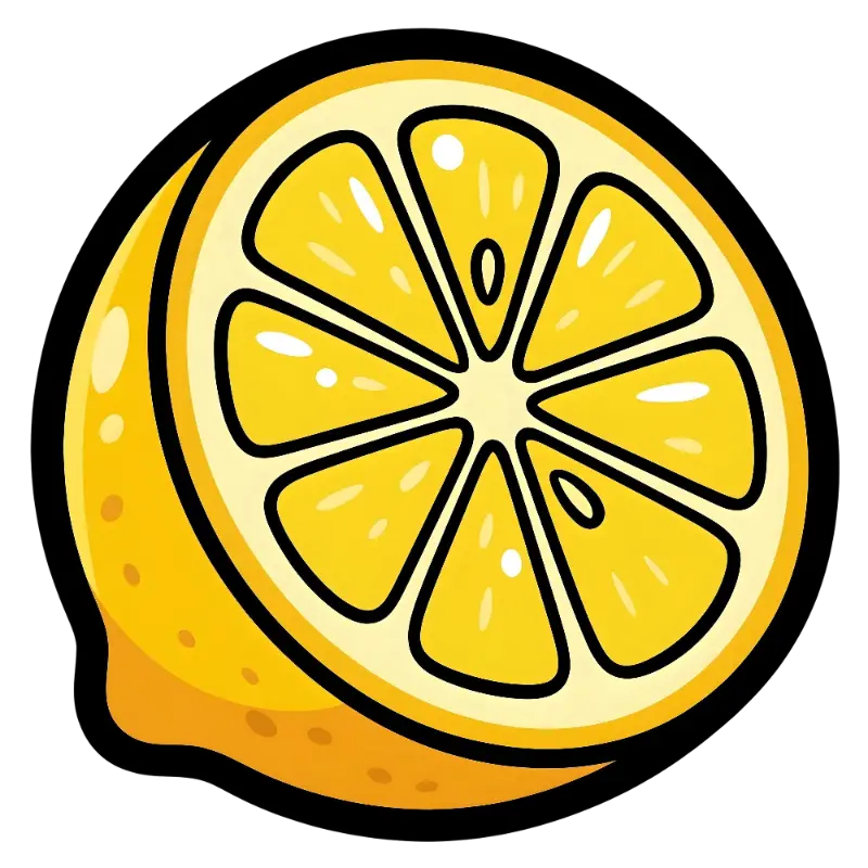 Bright Flat Sliced Lemon Illustration with Bold Black Lines