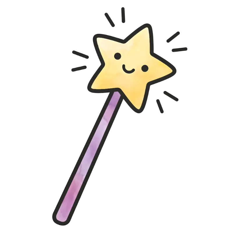 Cute Hand-Drawn Watercolor Smiling Star Wand with Playful Sparkles