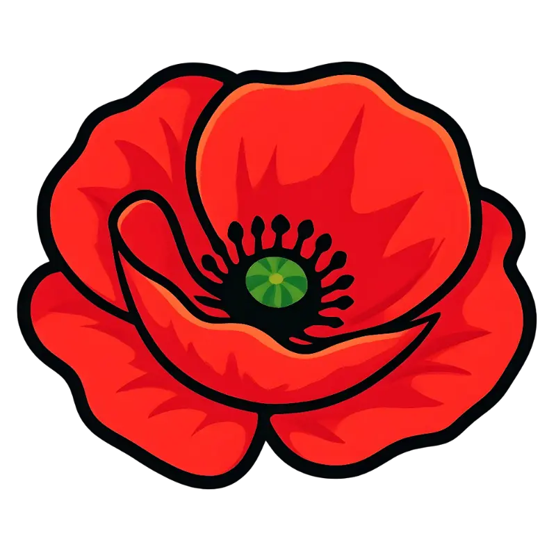 Red Poppy Flower with Thick Black Outlines and Layered Petals