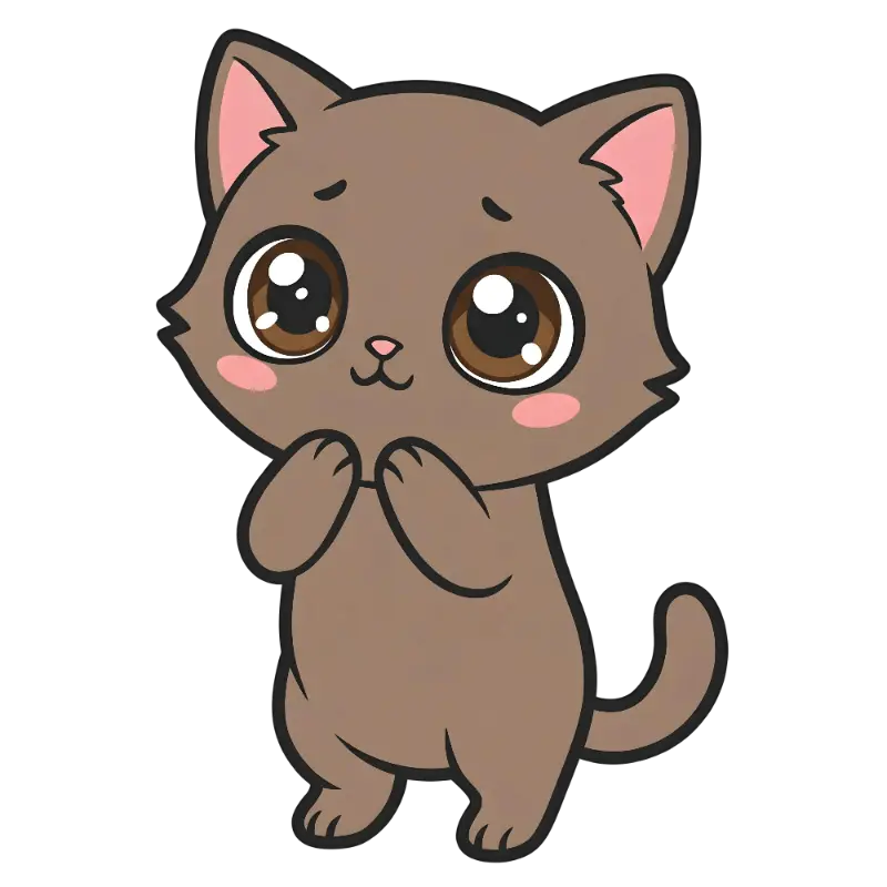 Chibi Cute Kawaii Brown Cat Illustration Kiss Cut Stickers