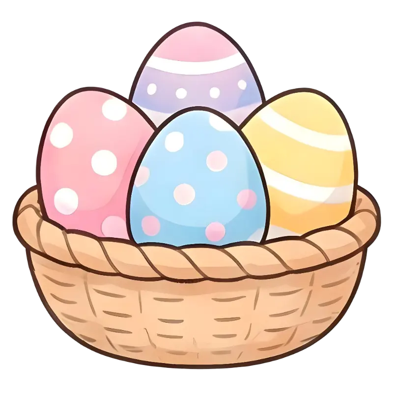 Cute Cartoon Kawaii Pastel Easter Egg Basket Illustration