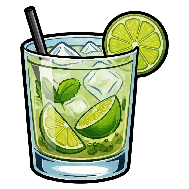 Cartoon Mojito Style Cocktail with Ice and Lime Garnish