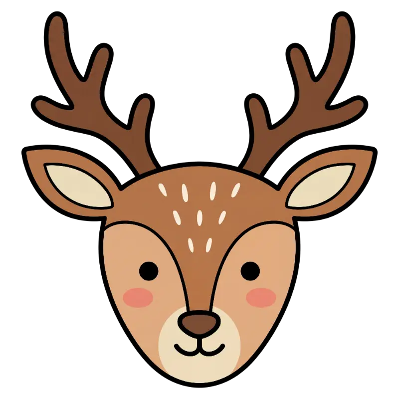 Friendly Cartoon Deer with Antlers and Rosy Cheeks
