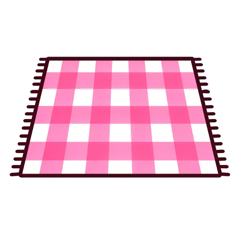 Pink and White Gingham Picnic Blanket with Fringe Isometric Illustration