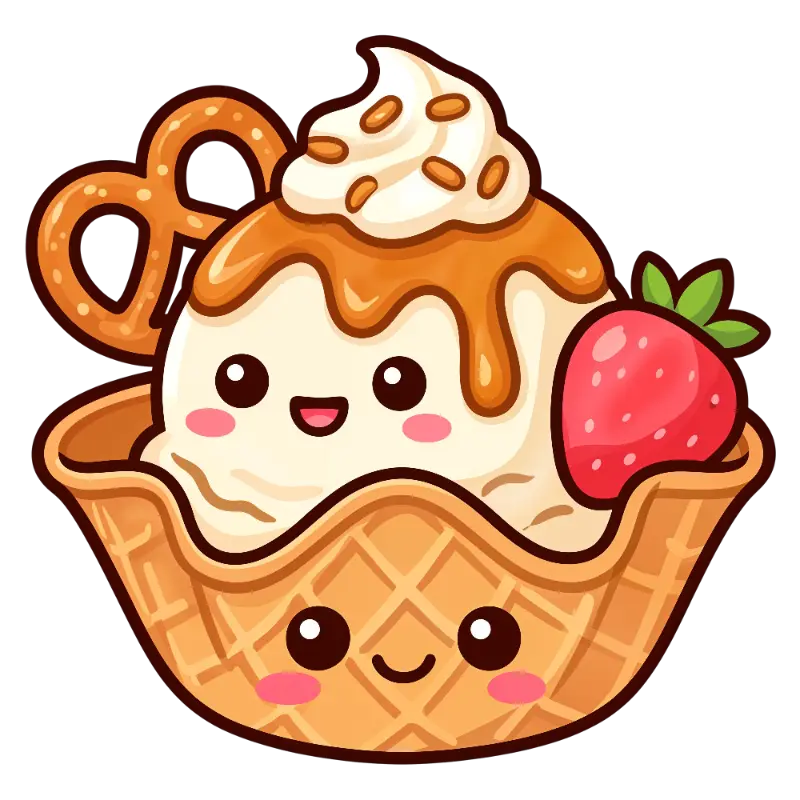Kawaii Ice Cream Sundae in Waffle Bowl Illustration