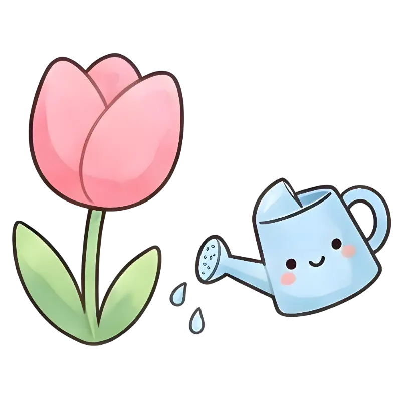 Kawaii Tulip Watering Can Illustration: Cute and Playful Garden Art
