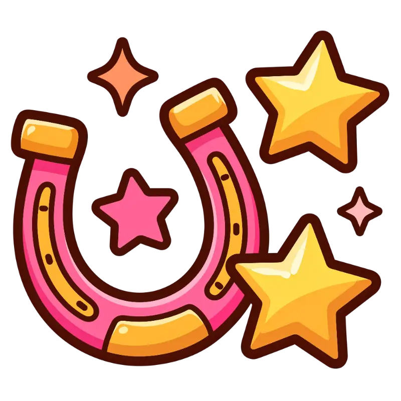 Cartoon Line Art Horseshoe with Sparkle Stars