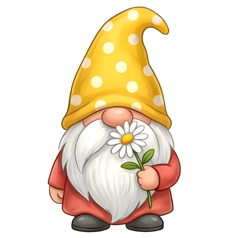 Cute Cartoon Gnome with Daisy Flower Digital Illustration