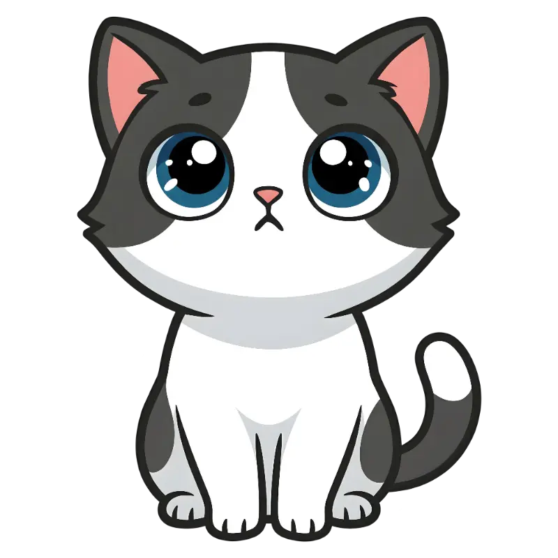 Cute Kawaii White Gray Cat with Blue Eyes Kiss Cut Sticker