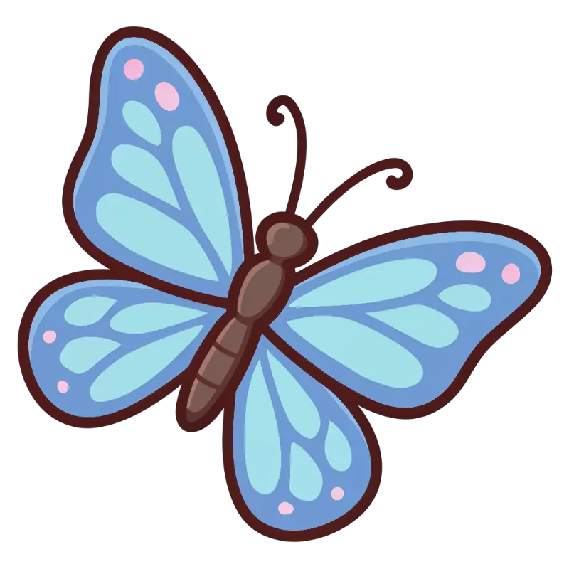 Simple Light Blue Butterfly Illustration with Pink Spots and Brown Outline