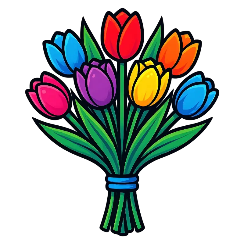 Bold Outlined Tulip Bouquet with Vibrant Rainbow Hues