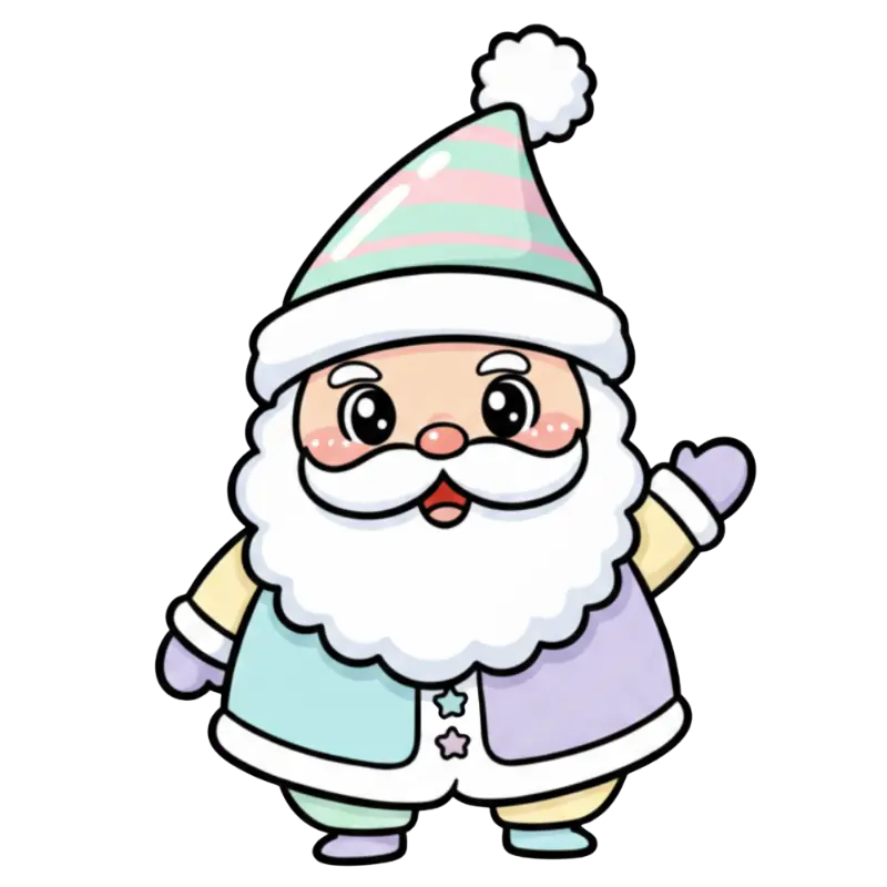 Cute Kawaii Santa Claus Whimsical Pastel Festive Illustration