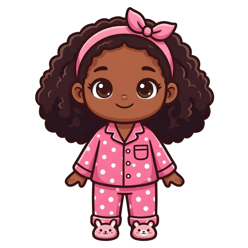 Cute Chibi Girl with Pink Polka Dot Pajamas and Bunny Slippers