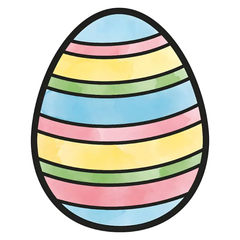 Playful Watercolor Hand-drawn Striped Easter Egg Illustration