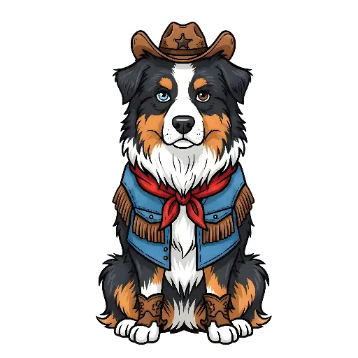 Cartoon Australian Shepherd Cowboy Dog Western Illustration