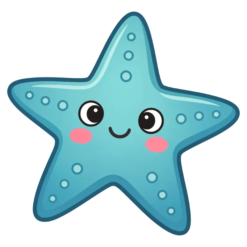 Cute Smiling Blue Cartoon Starfish with Blush Cheeks