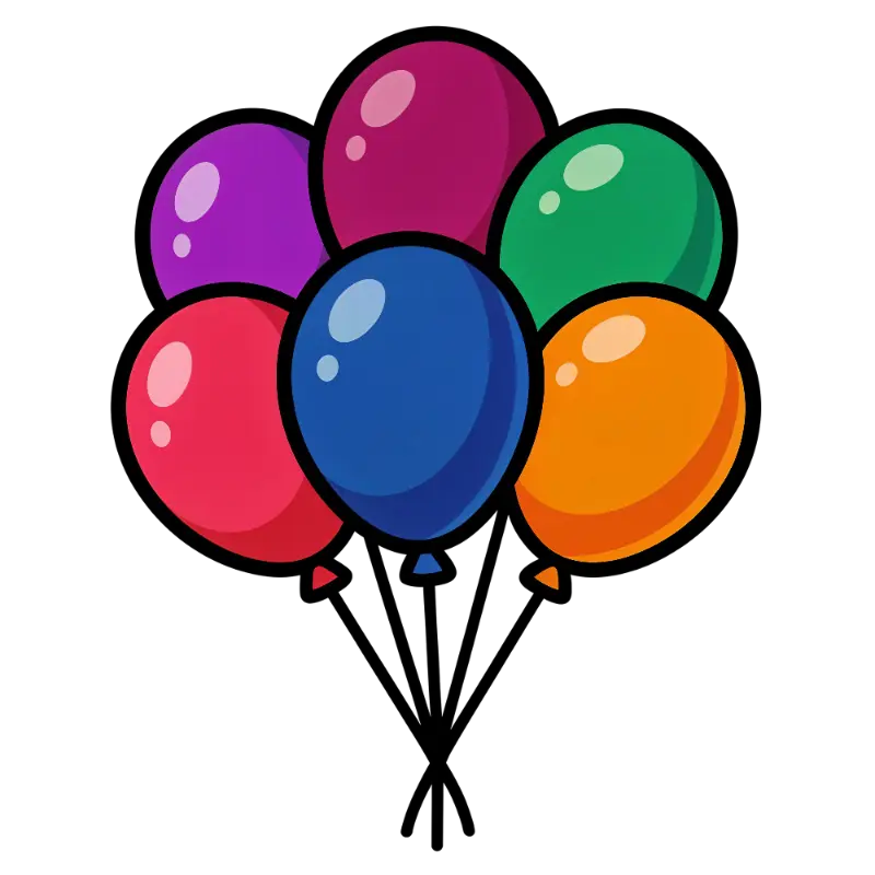 Illustrative Glossy Vibrant Party Balloons with Outlines