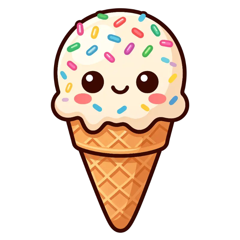 Big-Eyed Kawaii Ice Cream Character