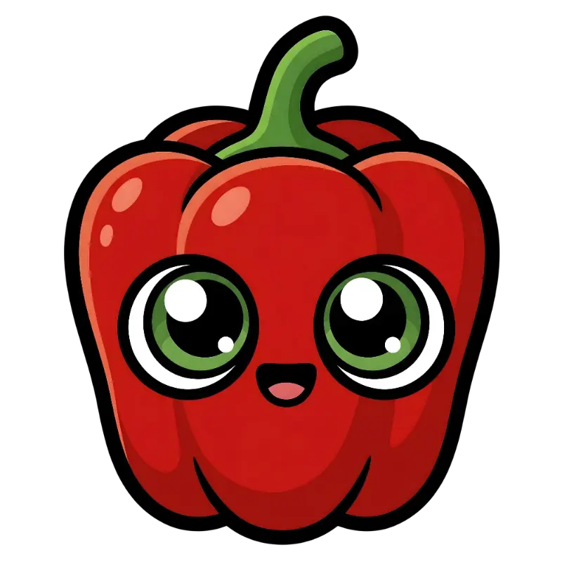 Kawaii Red Bell Pepper with Expressive Face