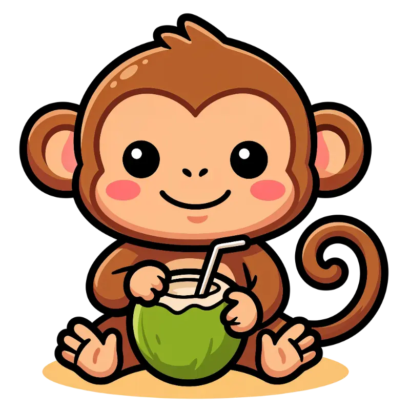 Adorable Monkey with Rosy Cheeks and Coconut Children's Illustration