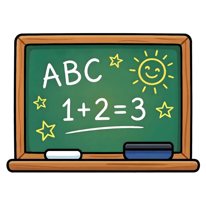 Hand-drawn Kids' Chalkboard with ABCs, Math, Sun, and Stars