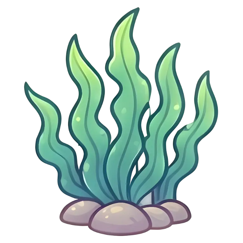 Cute Underwater Seaweed with Wavy Leaves and Thick Outlines