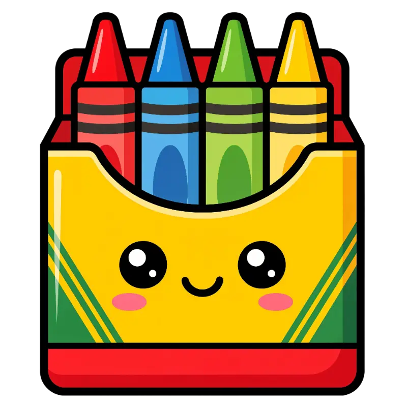 Kawaii Cartoon Box of Crayons with a Smiling Face