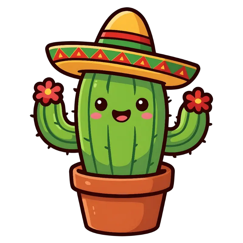 Cute Potted Cactus with Sombrero and Blush
