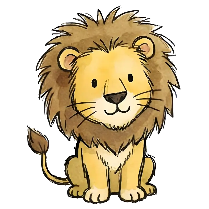 Friendly Hand-drawn Watercolor Lion Cub Illustration for Nursery Decor