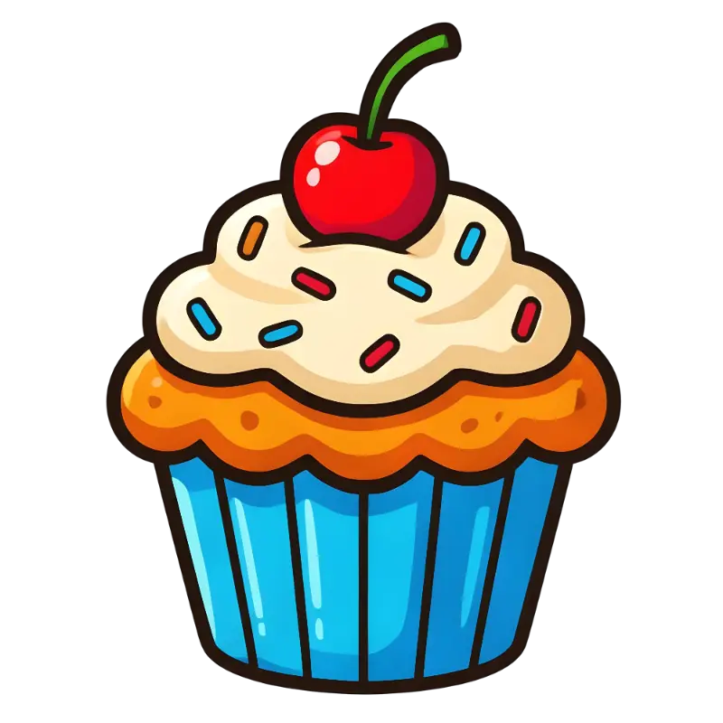 Playful Cartoon Cupcake with Cherry and Colorful Sprinkles