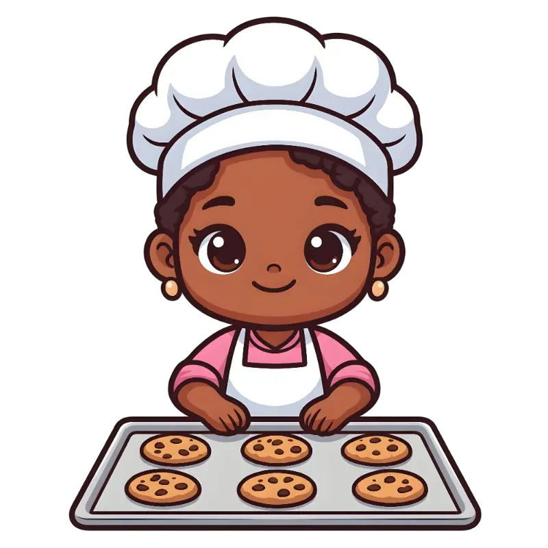 Kawaii Chibi Girl Chef Baking Chocolate Chip Cookies Illustration