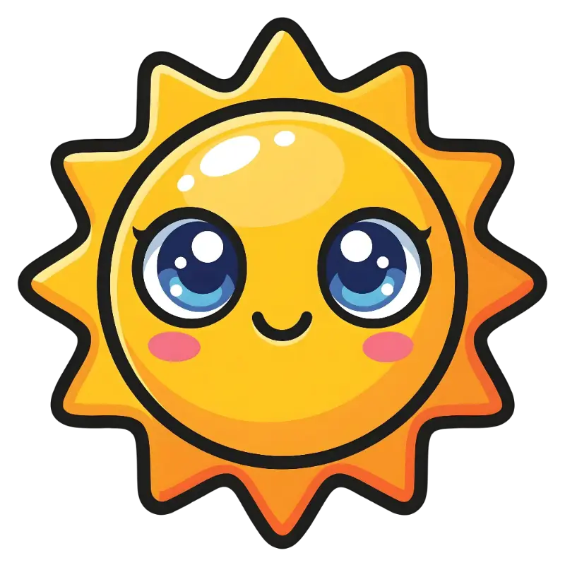 Kawaii Smiling Sun Character