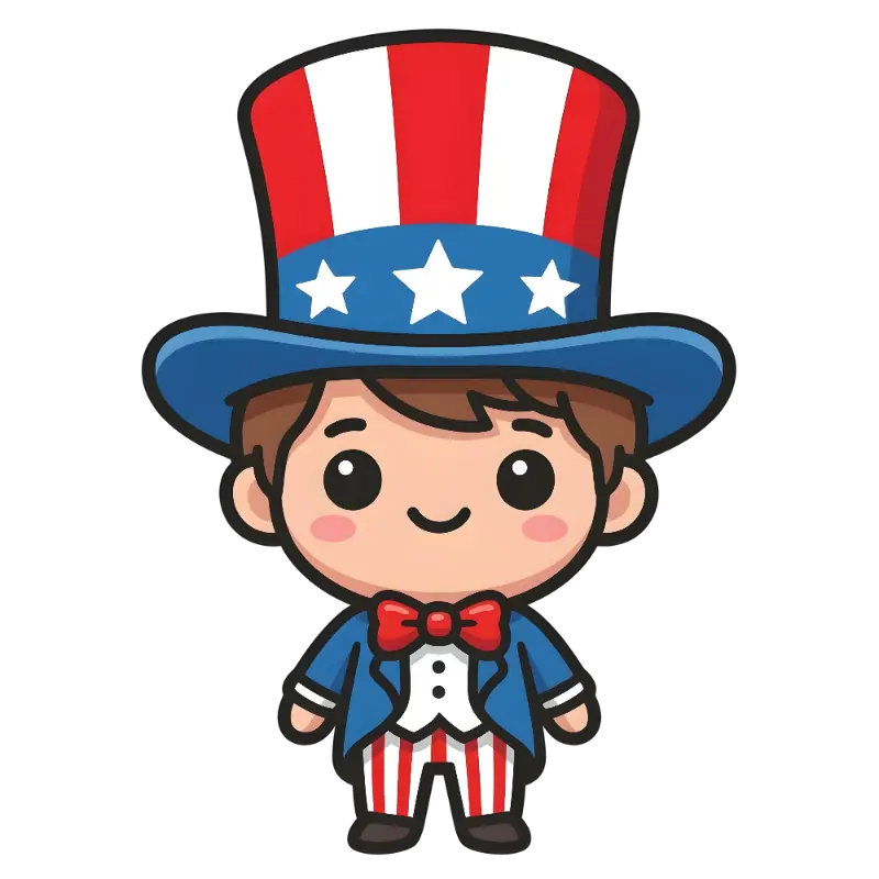 Cute Chibi Uncle Sam Character with Stars and Stripes Hat