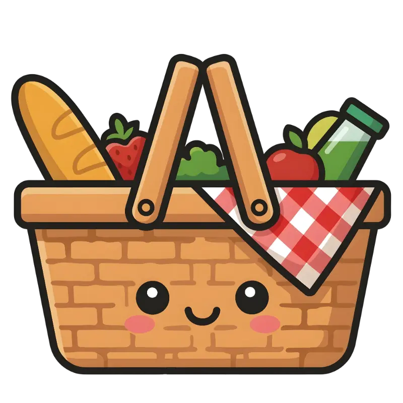 Smiling Picnic Basket Cartoon Illustration