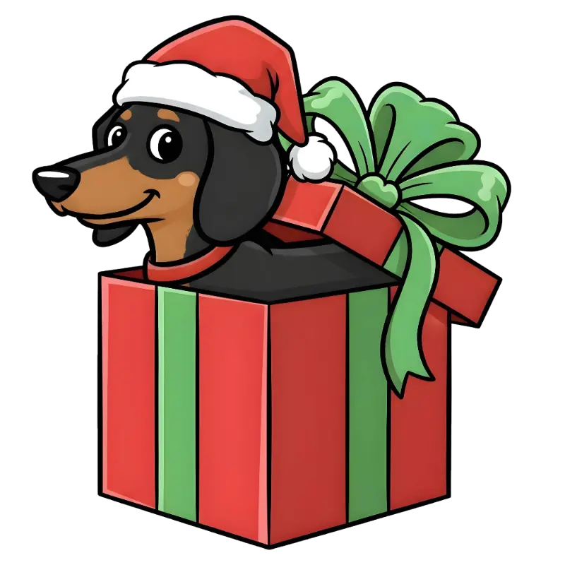 Cute Cartoon Dachshund Christmas Gift Box Illustration