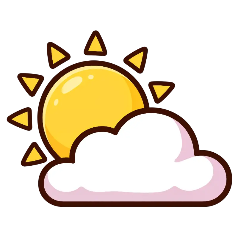 Cute Cartoon Sun and Puffy Cloud
