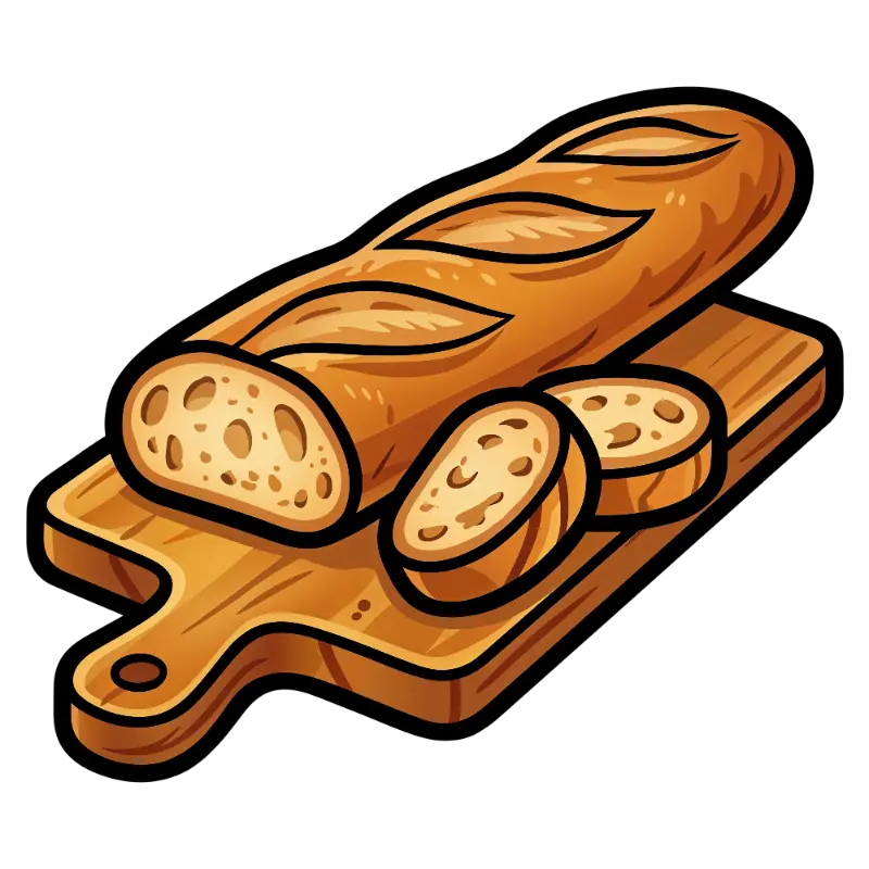 Cartoon Sliced Baguette on Cutting Board