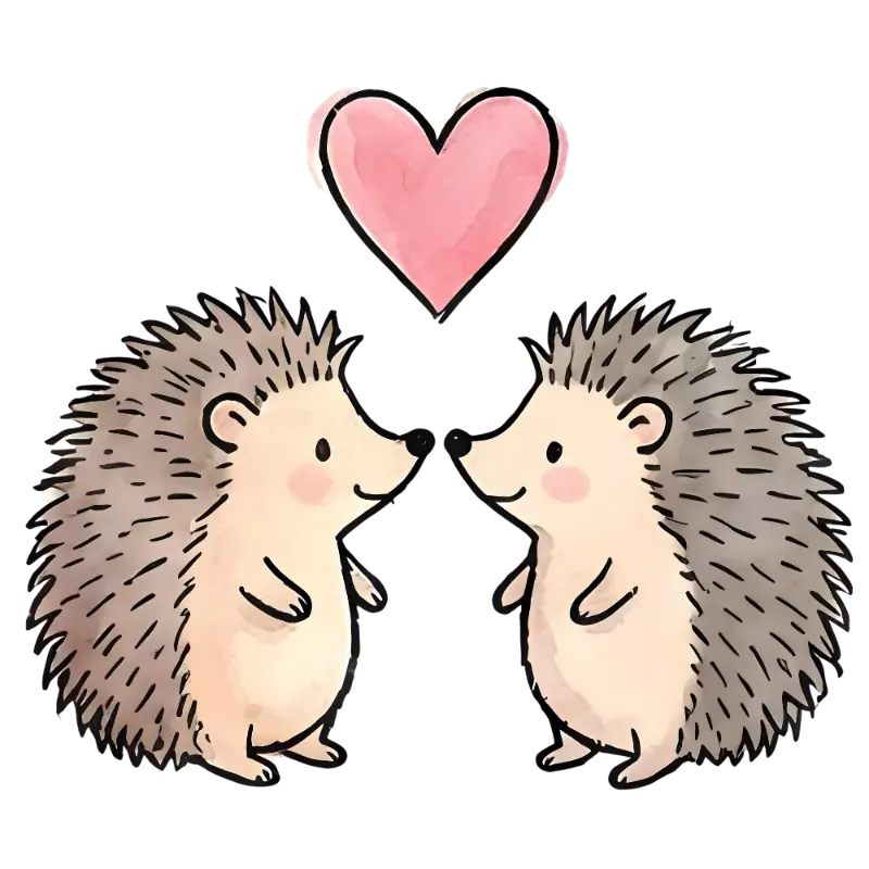 Affectionate Hedgehog Couple Watercolor Illustration