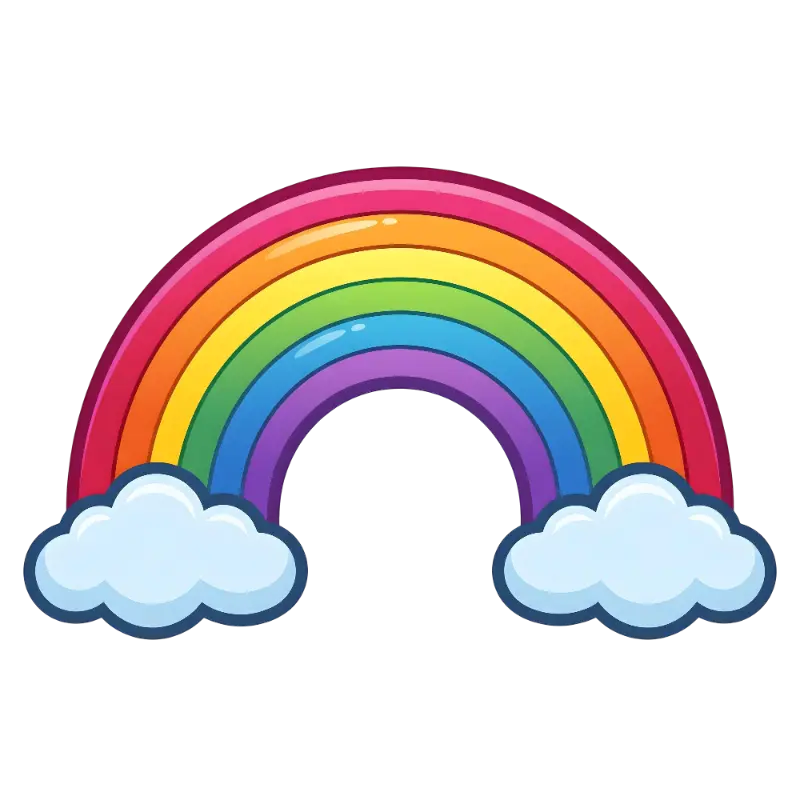 Vibrant Emoji Style Rainbow with White Clouds Art