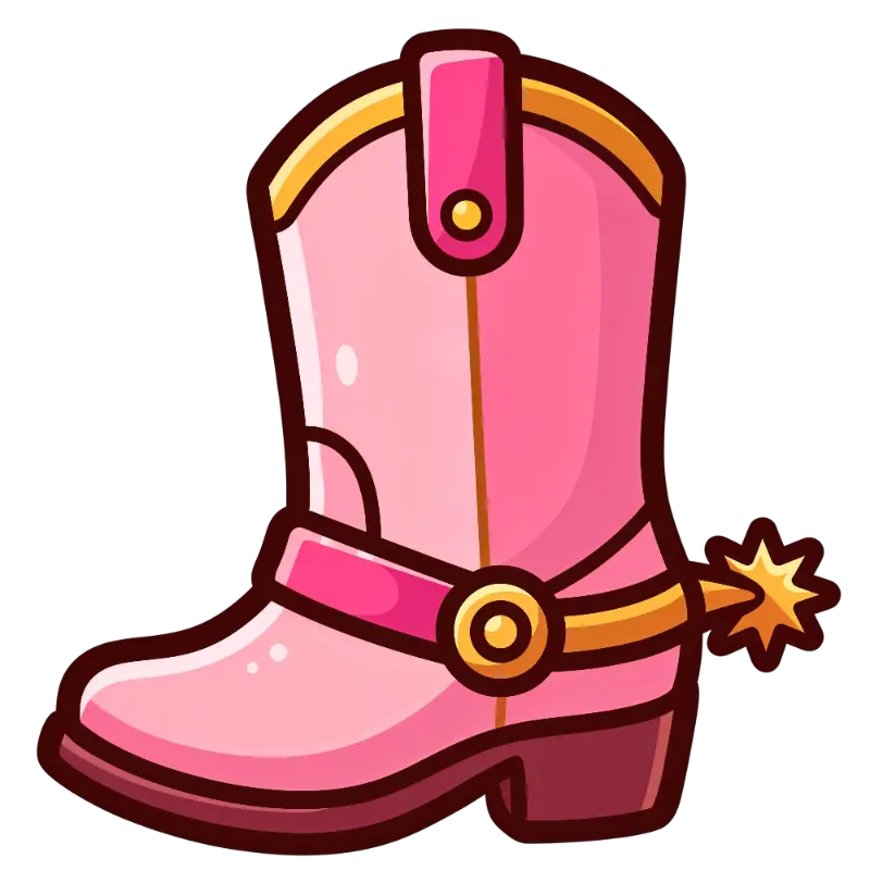 Cartoon Pink Cowboy Boot with Gold Star Spur