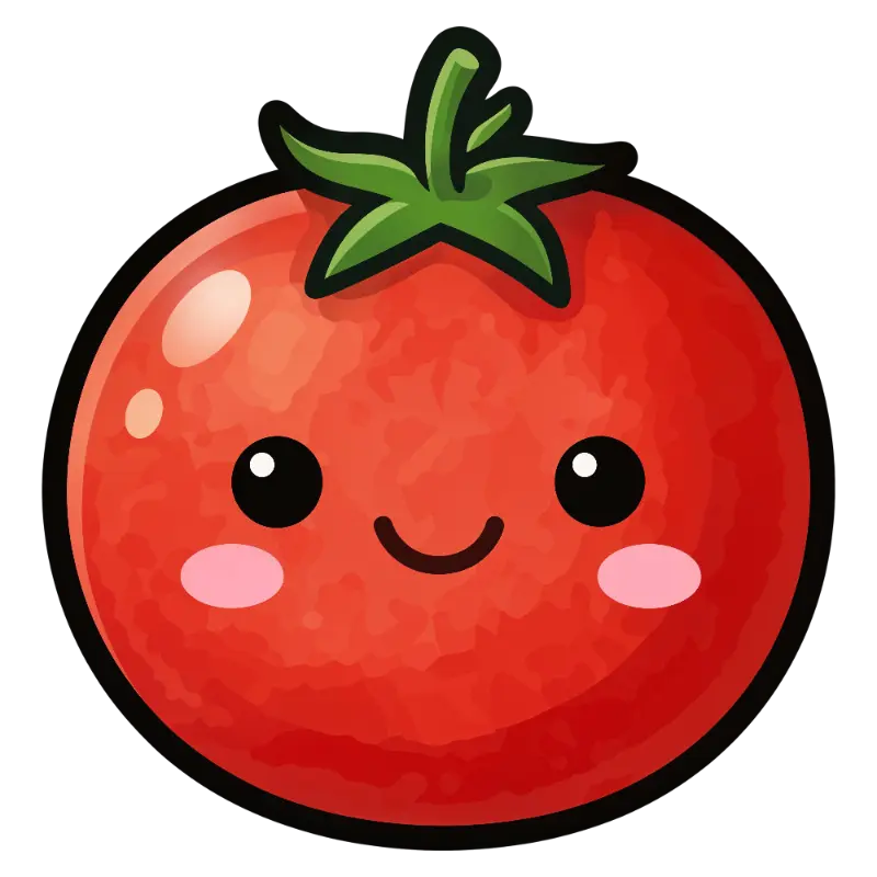 Kawaii Smiling Tomato Character with Blushed Cheeks