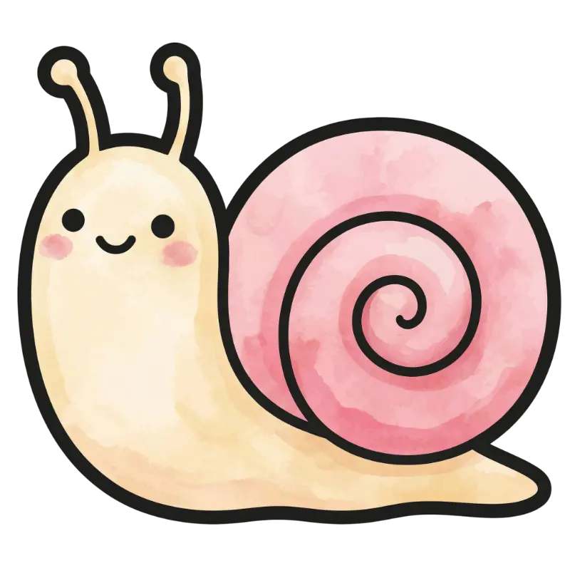 Adorable Watercolor Snail with Thick Outline and Pink Shell