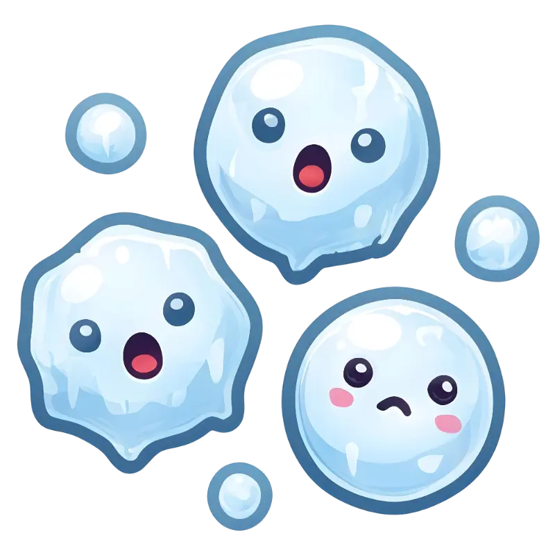 Playful Kawaii Cartoon Snowball Characters with Expressive Faces