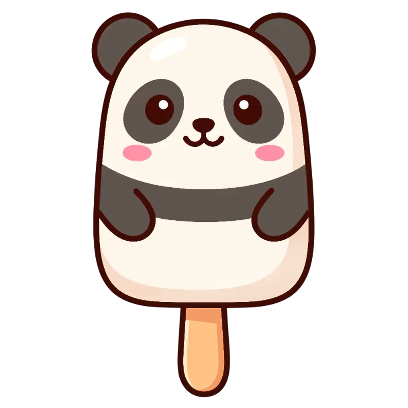 Cute Kawaii Panda Popsicle Character with Sweet Pink Blushes