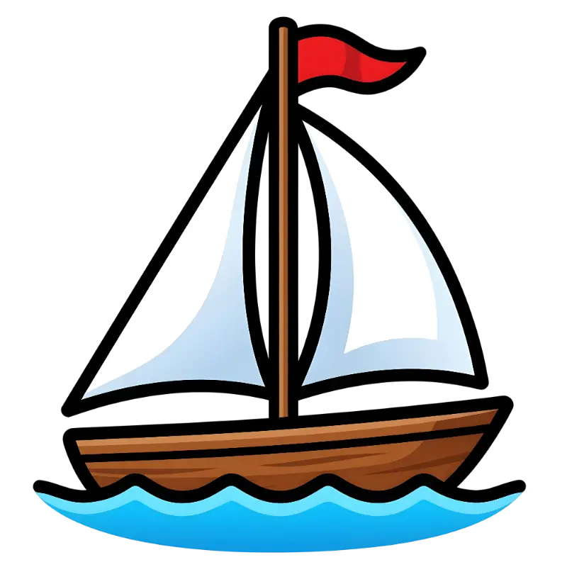 Cute Children's Sailboat with Thick Outline and Blue Water