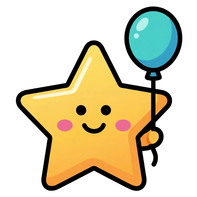 Kawaii Star Character Holding Balloon